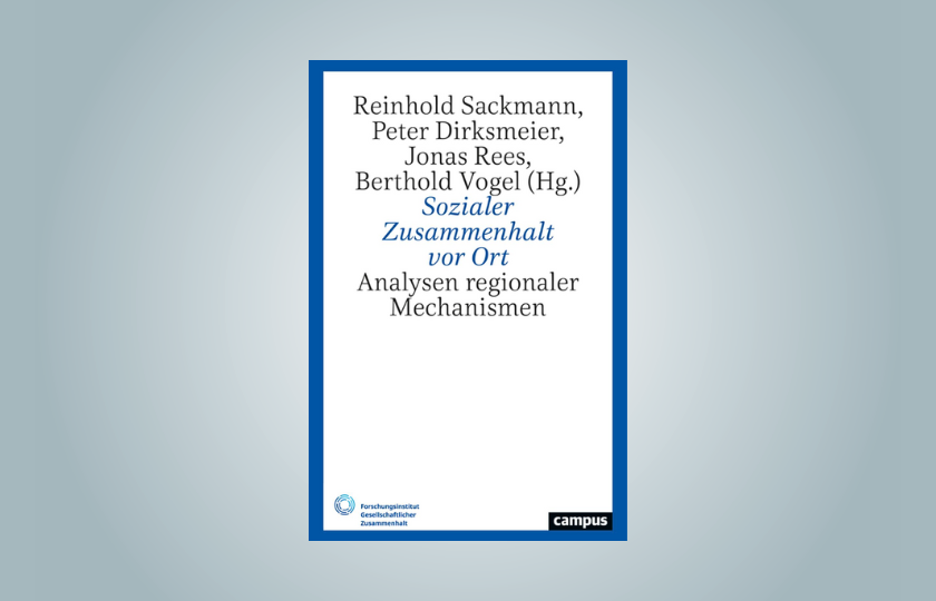 Cover der Publikation "Sozialer Zusammenhalt vor Ort", herausgegeben von Hg. v. Reinhold Sackmann, Peter Dirksmeier, Jonas Rees, Berthold Vogel.