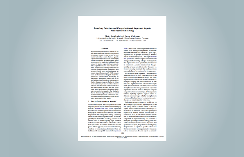 Paper: Boundary Detection and Categorization of Argument Aspects via Supervised Learning