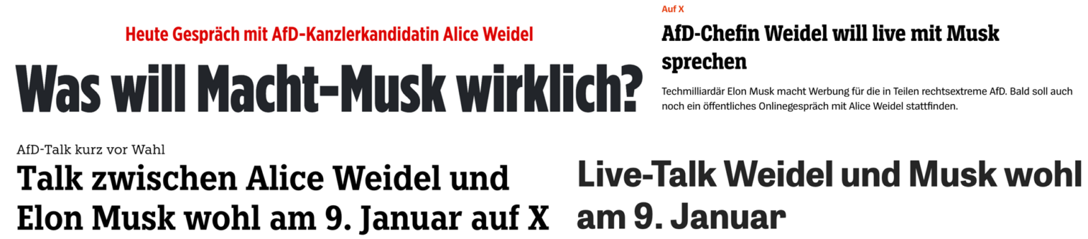 Online-Berichterstattungen in traditionellen Medien: Titelseiten von BILD, SPIEGEL, taz und DIE ZEIT